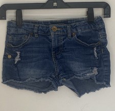 Lucky Brand Riley Short Girls Distressed Denim Blue Size 10 adjustable waste