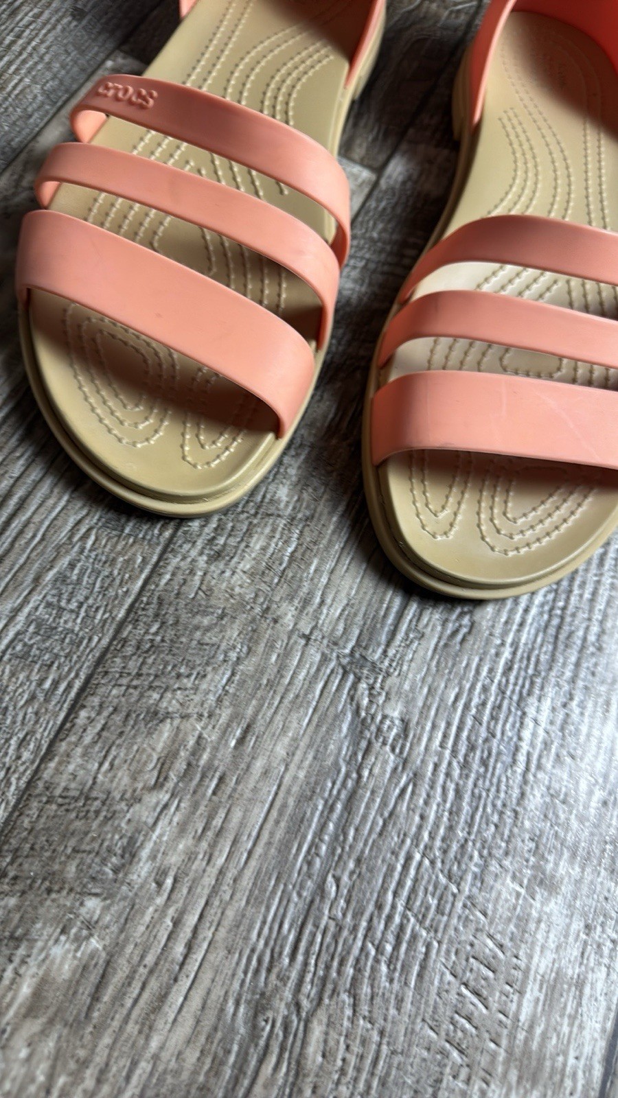 Crocs Tulum Orangeish Peach Slip-on Strappy Sandal Flat Shoe Women’s Size 9 image 3