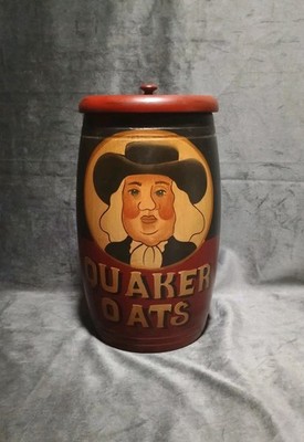 Hand Painted Quaker Oats Wooden Canister 10''  X 6''  Signed Teresa L. Adams 