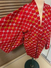 Boro Japanese Kimono Aged Textile Robe Kimono Haori Jacket Red Color Japan