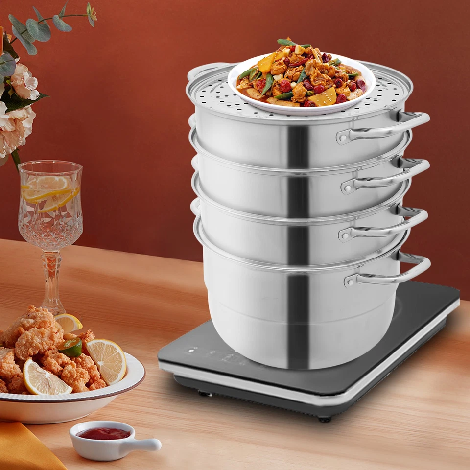 Large Capacity Steamer Cooker Pot Kitchen Cookware 3-Tier 304 Stainless Steel - Image 4 of 4