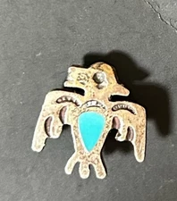Vtg Sterling Turquoise Inlay Thunderbird Tie Tack