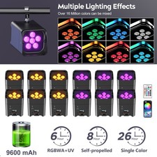 6x18W Wireless LED stage Uplight RGBWA UV Rechargeable Par Light Battery Powered