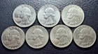 90% Silver Coin Lot – Washington Quarters – $1.75 Face Value – 7 Coins Total