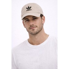 Adidas Baseball Cap Mens OSFM Tan Trefoil Logo Adjustable Strapback Dad Hat