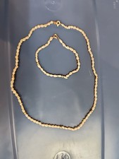 14K Gold Beads  Fresh Water Pearls Necklace  Bracelet Set 17  7-1/4inch