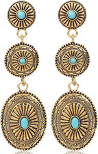 Western Turquoise Oval Dangle Earrings Vintage Boho Cowgirl Rodeo Concert Jewelr
