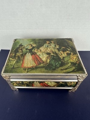 Vintage Japan Schmid Music Box Couple Victorian Era Jewelry Box