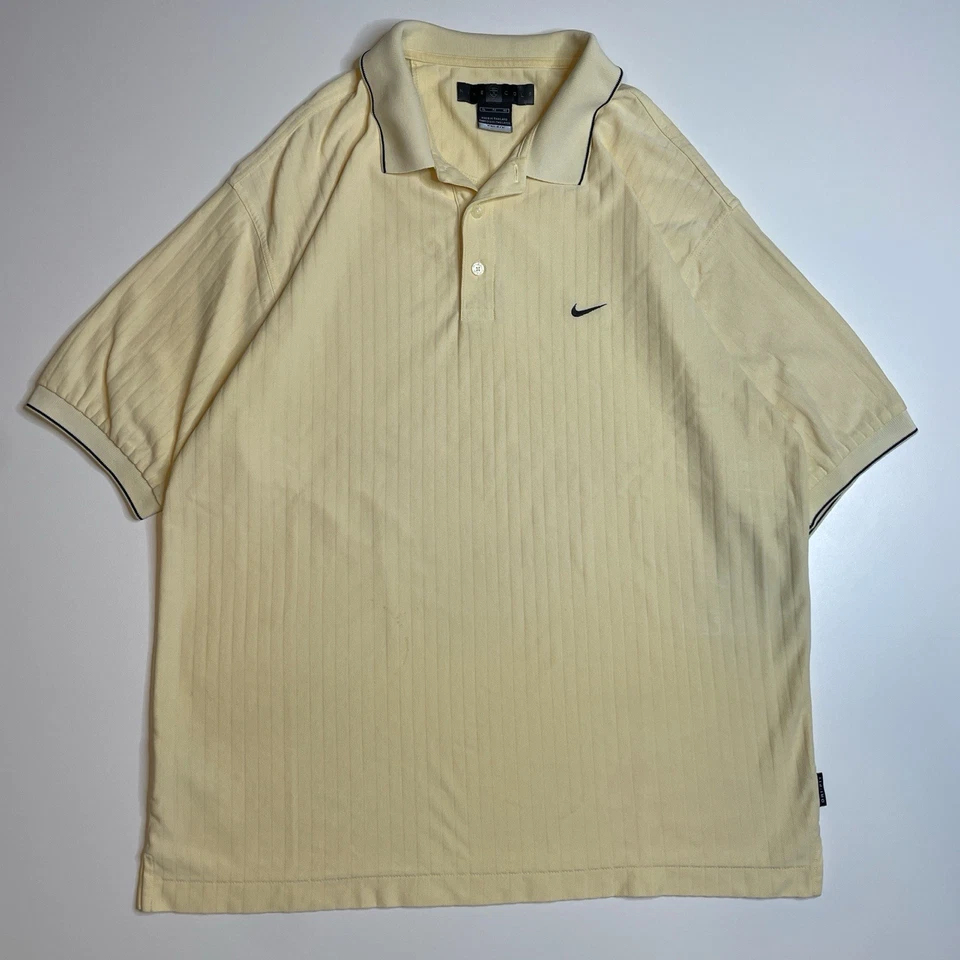 Vintage 90’s Nike Golf Striped Yellow Polo Shirt XL Embroidered Swoosh - Image 2 of 4