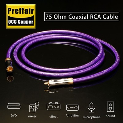 Pair OCC Copper Silver Plated Digital Coaxial RCA Cable 75 Ohm Gold Plated