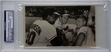BROOKS & FRANK ROBINSON HANK BAUER Triple Signed Vintage Orioles Photo PSA/DNA