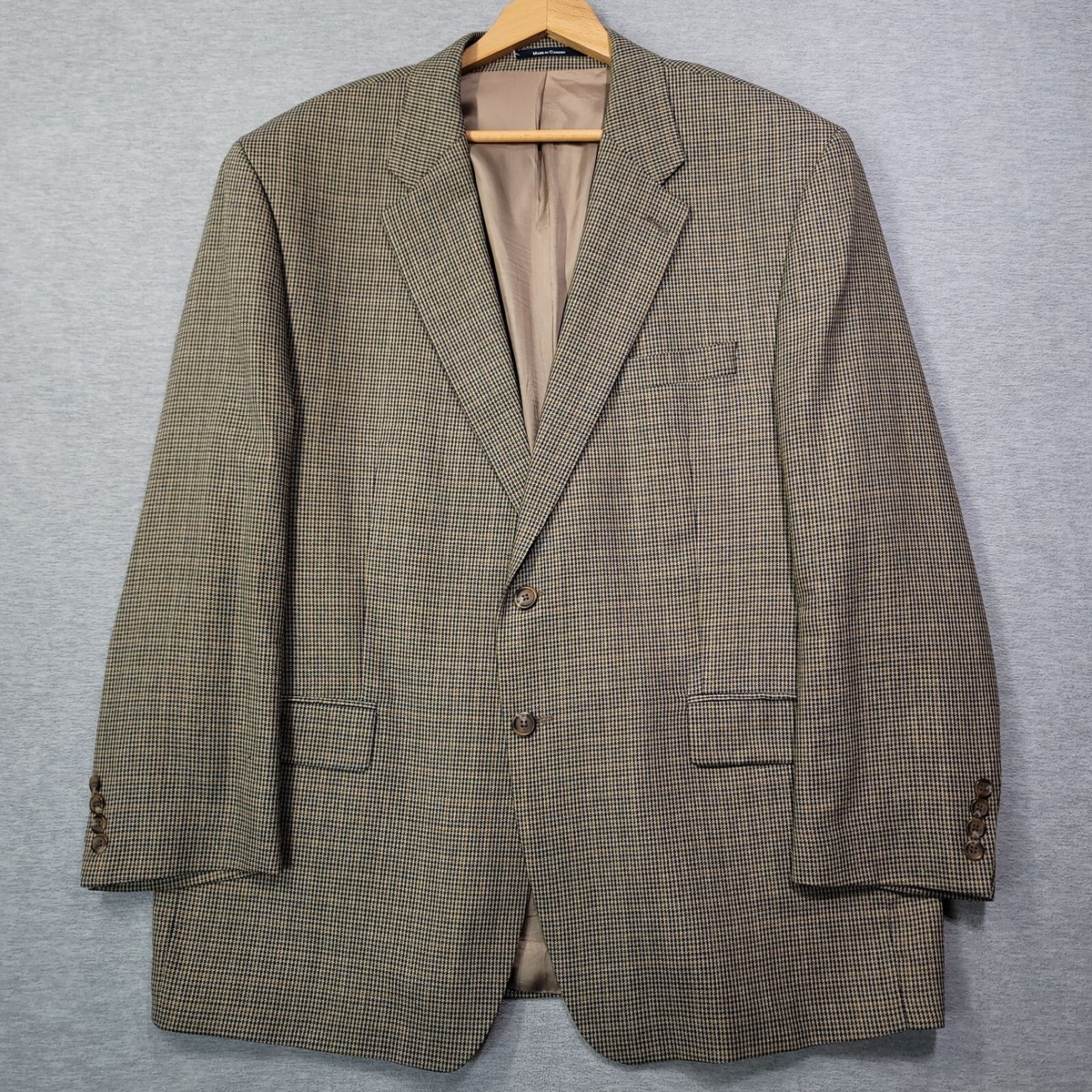 Chaps Ralph Lauren Sport Coat Blazer Mens 48R Beige Houndstooth