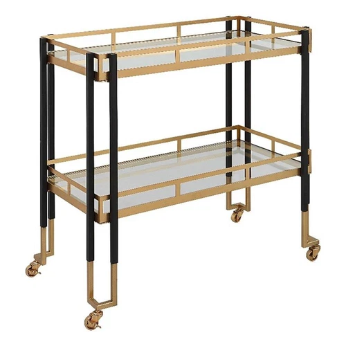 Uttermost Kentmore Contemporary Iron Metal and Glass Bar Cart in Black/Gold - Picture 2 of 7