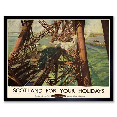 Vintage Travel Scotland Holidays Forth Bridge 12X16 Inch Framed Art Print