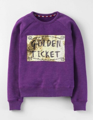 Mini Boden Sweatshirt Roald Dahl Golden Ticket Willy Wonka Purple NWT New 3-4