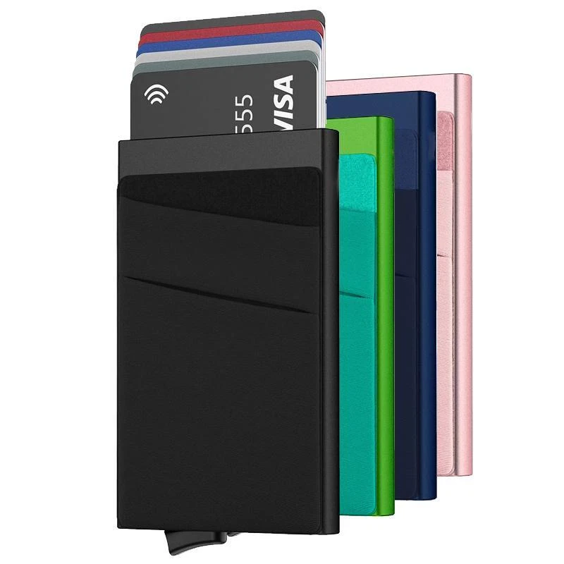 Credito Uomo Pop-Up, Portacarte Uomo Pop-Up, Porta Tessere Uomoo Con Portamonete, Porta Carte Di Credito Piccolo, Lega Di Alluminio, Confezione Regalo Nera, per Spiccioli e Carte Di Credito, Nero