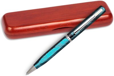 Elica Ball Pen   Turquoise with White Accents with Single Gift Box Rosewood