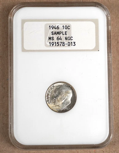 1946 ROOSEVELT DIME - SCARCE OLD NGC MS64 SAMPLE HOLDER 578013
