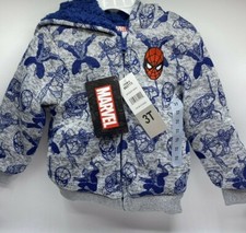 Boys Size 3T Marvel Spiderman Full-Zip Hoodie Sweatshirt Jacket Blue Gray Cozy