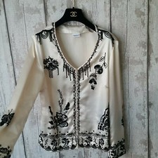 Womens Cream Satin Embellished Blazer Jacket Size 14 Rare Floral Race Weeding