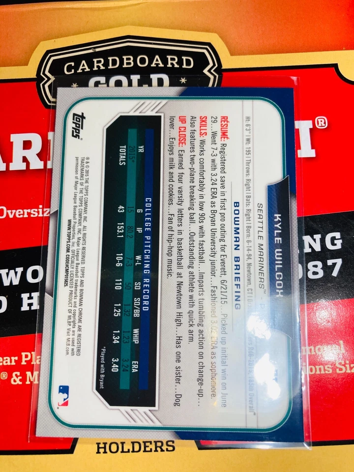 Kyle Wilcox RC 2015 Bowman Chrome Refractor #72 - V412 Mariners - 1st Bowman - Image 2 of 2