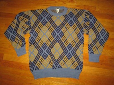 SAKS 5th Avenue Vtg 90s 80s Geometric Argyle Diamond Sweater Med MADE in ITALY
