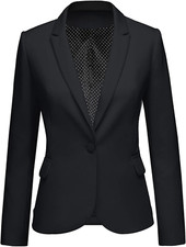 Chic Women's Notched Lapel Blazer with Pockets for Office Work Wear