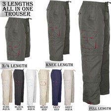 Mens 3 in 1 Elasticated Waist Cargo Trousers Lightweight Pants Zip Off Shorts