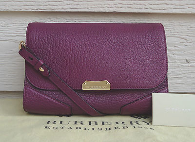 NEW $1195 Burberry Small Abbott Leather Crossbody Clutch Damson