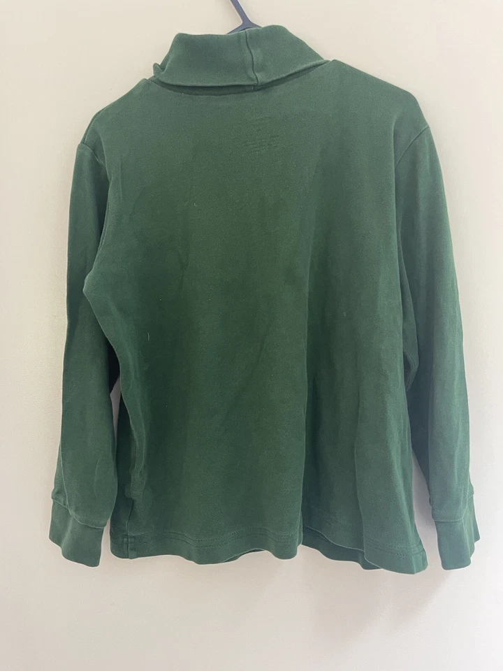 Lands' End Kids Boys 100% Cotton Long Sleeve Turtleneck Shirt Green Red Sz 5-6 - Image 3 of 3