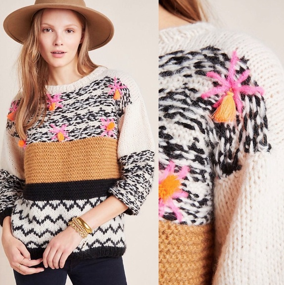 Anthropologie VeroAlfie $320 Martuchi Tasseled Knit Sweater  display picture 1