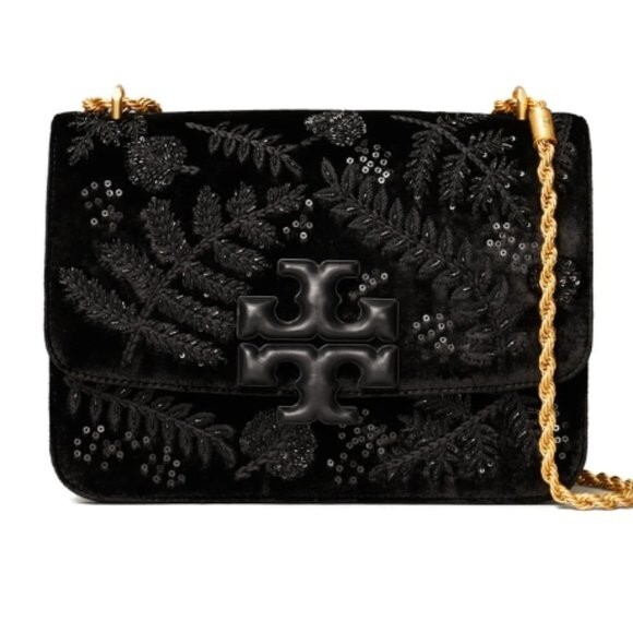 TORY BURCH Eleanor Velvet Embellished Convertible Chain Shoulder