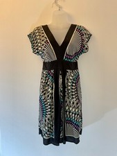 Warehouse Dress 100%Silk Black Mix Aztec Design Formal Occasin Uk 10 VGC