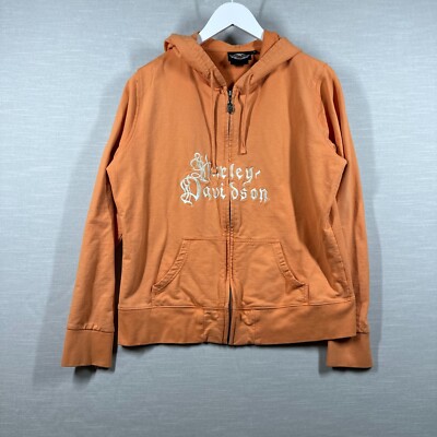 Harley Davidson Hoodie Womans XL Orange Embroidered Stitched
