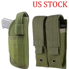 Tactical Molle Double Magazine Pouch with Belt Pistol Gun Holster Right Hand US