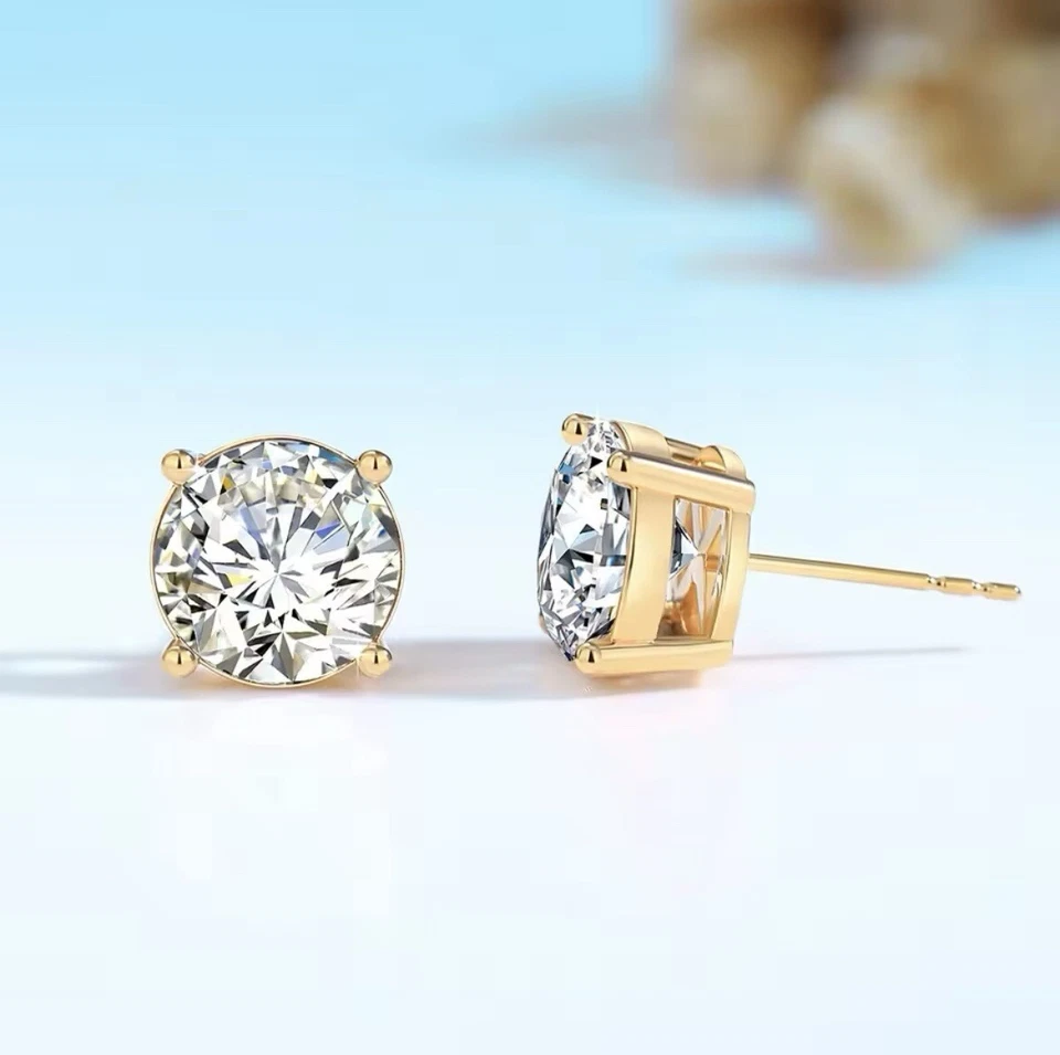 2ct Earrings Yellow Gold Gift Box Lab-Created VVS1/D/Excellent Diamond Test Pass - Image 2 of 4