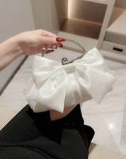 Moonlit EveBag White Evening Bag Fashionable Bow Decor Clip Top