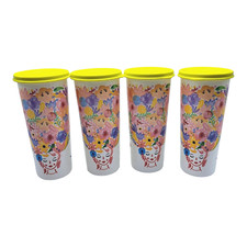 Tupperware 16 oz Tumblers Fanciful Floral White Yellow Flowers Set of 4