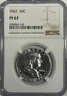 1962 NGC PF67 Proof Ben Franklin Half Dollar 50c 90% Silver White Label