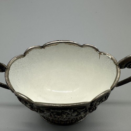 Vintage Salt Sugar Bowl Cellar Porcelain Overlay Flowers Embossed - Picture 5 of 8