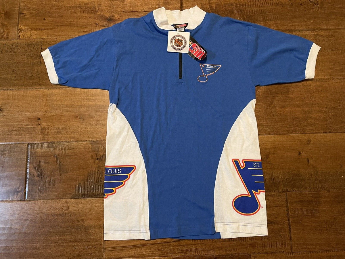 Vintage St Louis Blues NHL Hockey 1/4 Zip Short Sleeve Shirt