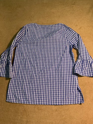 Signature Collection Sz (4/6) Blue White Checkered Blouse Floral Embroidery (C) - Picture 8 of 9