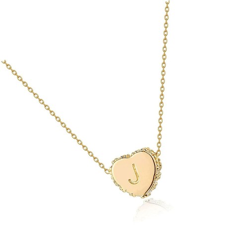 Tiny Gold Initial Heart Necklace-14K 