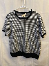 Michael Kors Women's Short Sleeve Sweater Black White Size Medium Logo