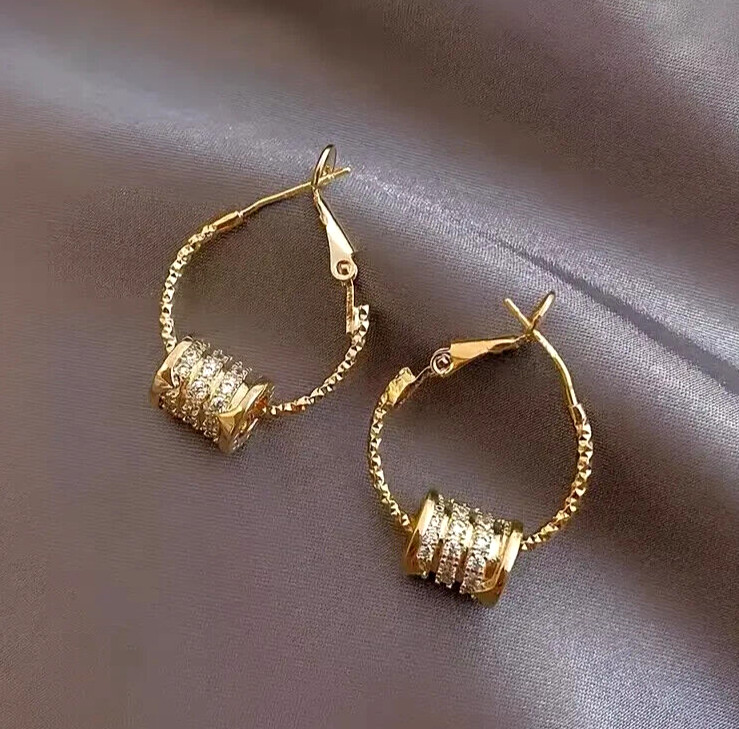 Elegant Golden Zircon Hoop Earrings in Zinc Alloy for Women-3ER-image