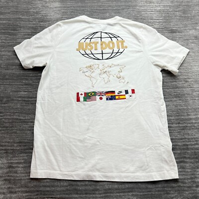 Nike Shirt Size L Youth Short Global Worldwide Logo Graphic T-Shirt Tee White