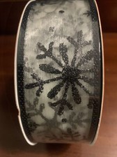 1 roll December Home Sheer glitter snowflake ribbon Black / Silver 2 in x 75 ft