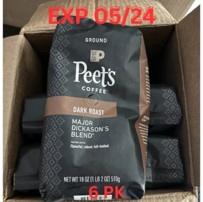 Peet's Major Dickason's Blend-Dark Roast Ground Coffee-LOT OF 6-18 oz check BB!