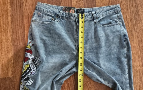 Ed Hardy Y2k 2000s NYC Eagle Slim Flare Jean Sz 34 New With Tags - Picture 6 of 19