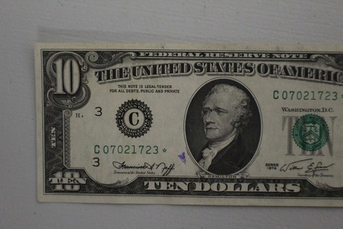 1974 $10 Federal Reserve Star Note AU / CU Philadelphia - Picture 3 of 6